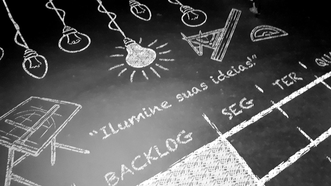 Parede de quadro-negro com backlog e a frase Ilumine suas ideias